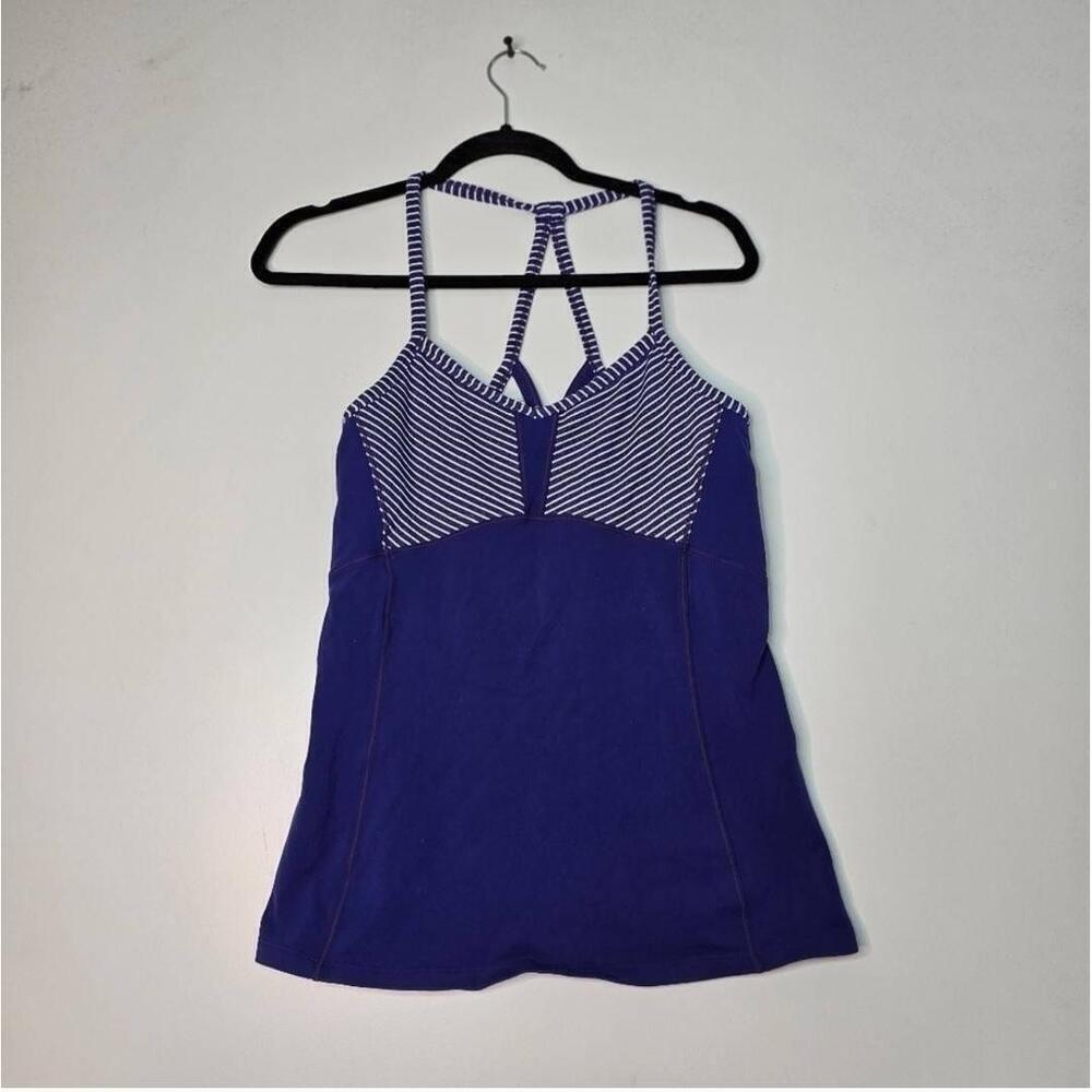Athleta Striped Racerback Tank Top Purple White Medium Built-In Bra Size Midium